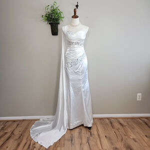 NEW Missacc Ruched One Shoulder White Satin Sequin Sheer Corset Wedding Dress 2